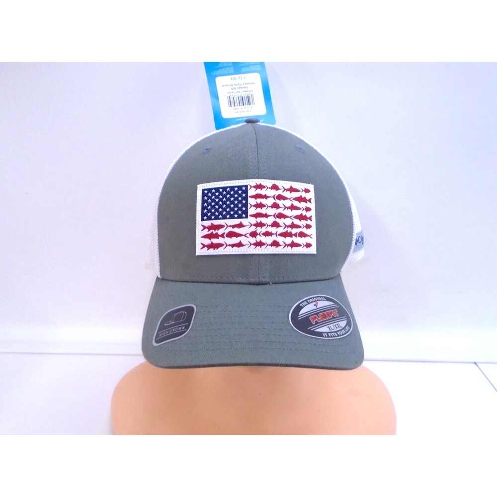 Columbia PFG Mesh Ball Cap Hat Charcoal Gray Fish Flag Flexfit XL XXL NWT CU0173